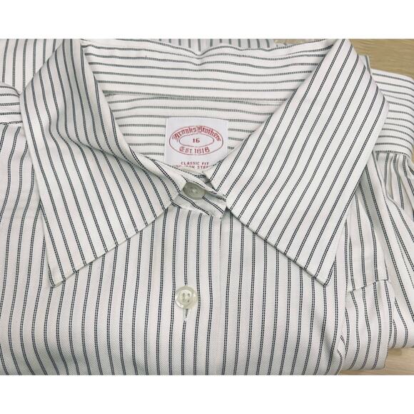 Brooks Brothers Mens Striped Classic Fit Stretch Button Down Shirt Size 16 - Picture 3 of 4